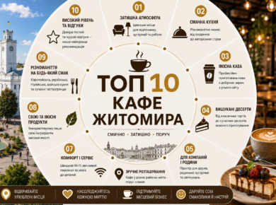 ТОП 10 кафе Житомира: рейтинг, відгуки та як обрати