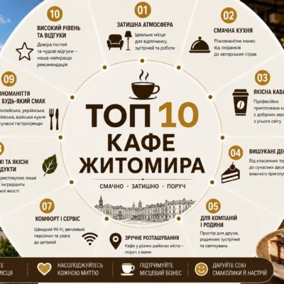 ТОП 10 кафе Житомира: рейтинг, відгуки та як обрати